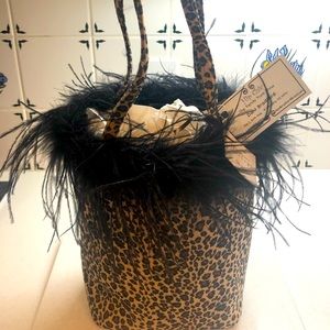 Leopard Print Purse with Feathers